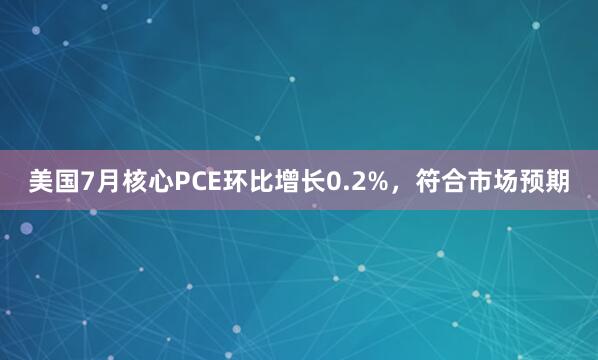 美国7月核心PCE环比增长0.2%，符合市场预期